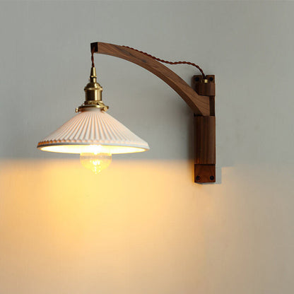 Adjustable Wood & Glass Wall Sconce with Swing Arm for Bedrooms, Hallways & Living Spaces
