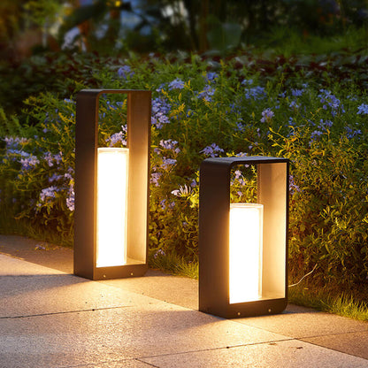 Outdoor Column Path Light – LED Weatherproof Garden Lamp with Rectangular Frame for Patio, Walkway & Landscaping