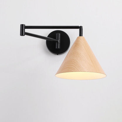 Adjustable Swing Arm Wall Light with Tapered Metal Shade - Hardwired Single Bulb Fixture for Bedside Reading & Living Spaces