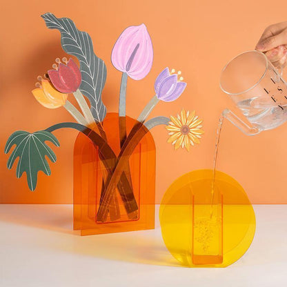 Vibrant Acrylic Geometric Floral Vase