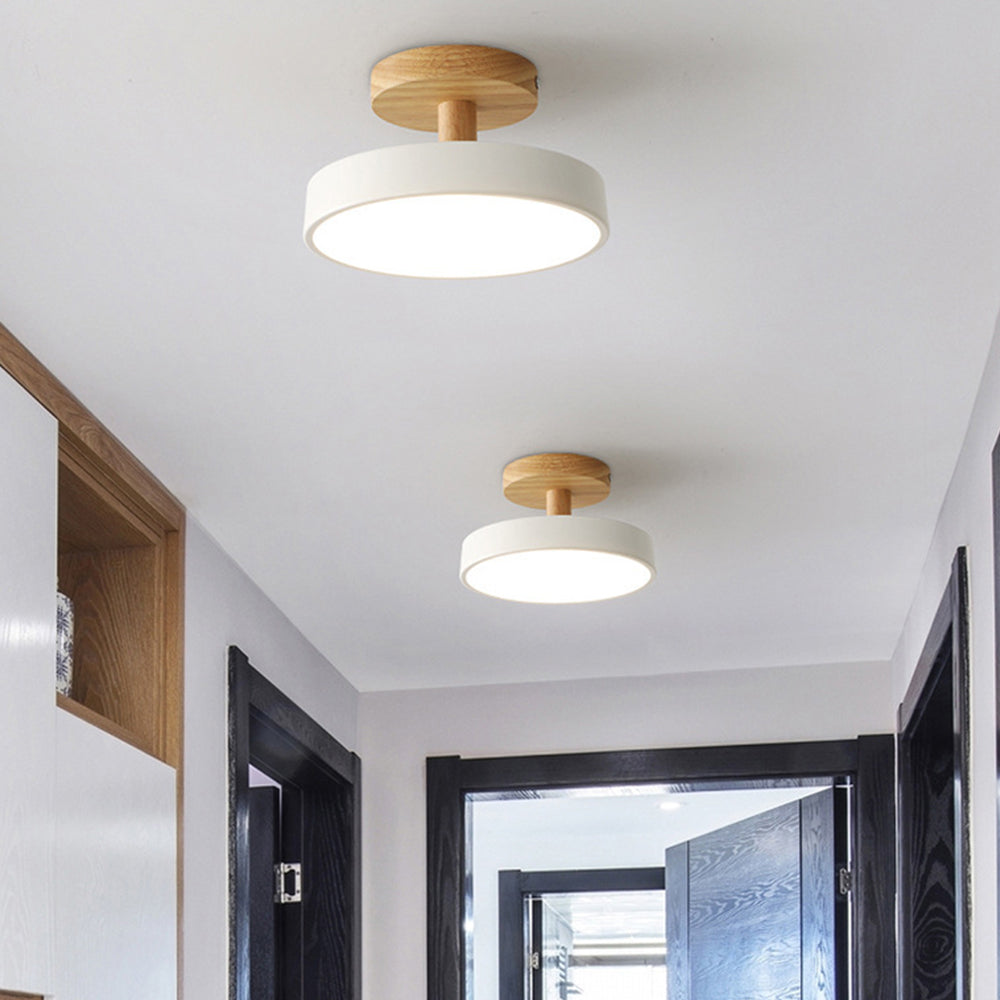 12W LED Flush Mount Light Wood & Green Finish for Bedroom Hallway Small Rooms Modern Scandinavian Style Ceiling Fixture 32-108 sq ft