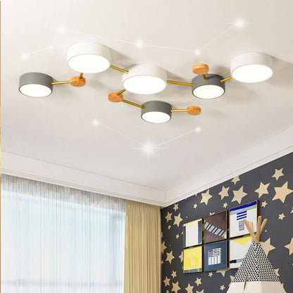 Contemporary Ceiling Light with Natural Wood Accents & Integrated LED | Geometric Multi-Bar Design for Living Rooms, Bedrooms, Hallways