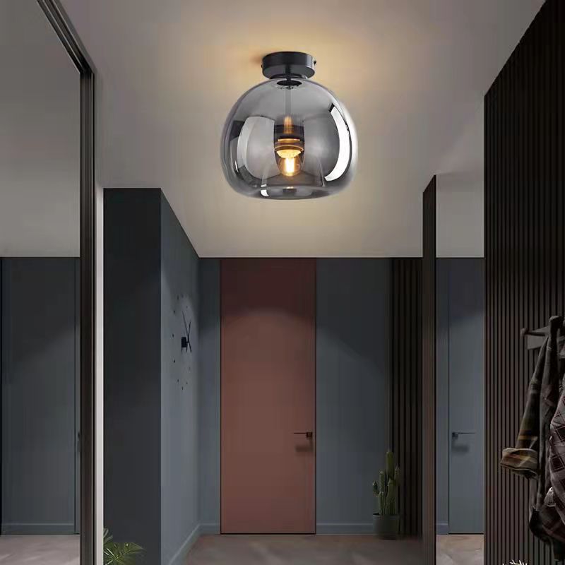 Ceiling Light Fixture Iron & Glass 10×11 inch Smoky Shade for Bedroom Hallway Living Room Modern Semi-Flush Design Hardwired E26 Base