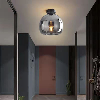 Ceiling Light Fixture Iron & Glass 10×11 inch Smoky Shade for Bedroom Hallway Living Room Modern Semi-Flush Design Hardwired E26 Base