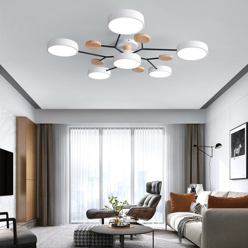 Modern Molecular LED Ceiling Light – Scandinavian Wood & Metal Flush Mount for Living Room, Bedroom & Kitchen