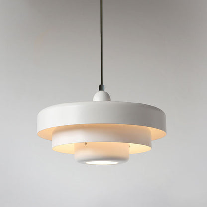 Hanging Ceiling Light Fixture for Kitchen Island Dining Room 14-Inch Round Tiered Metal Shade E26 Socket Adjustable Cord Modern Vintage Styl