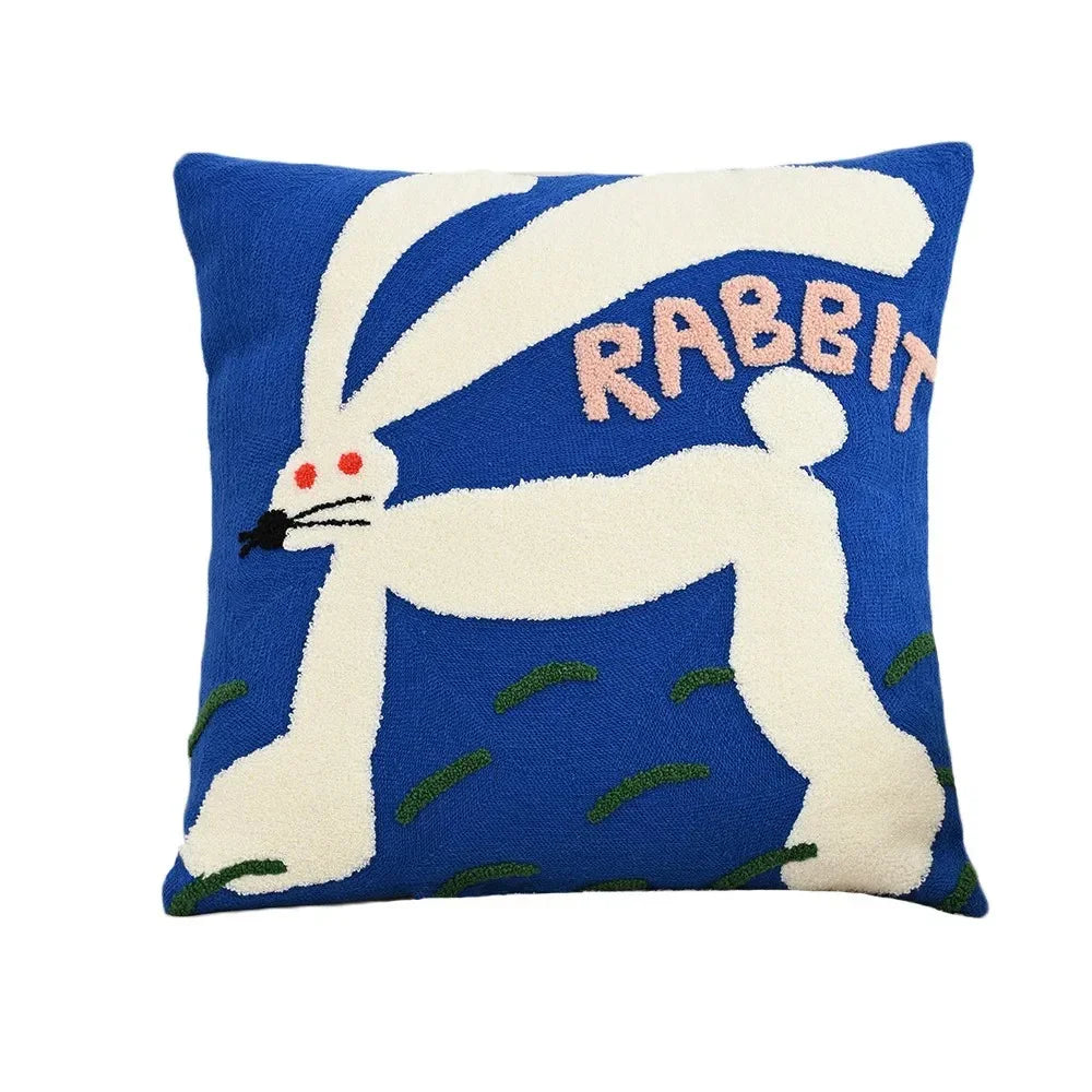 Embroidered Throw Pillow Cover 18x18 Inch Square Animal Motif Scandinavian Style Cotton Poly Blend Slipcase Sofa Bedroom Decor Couch Accent