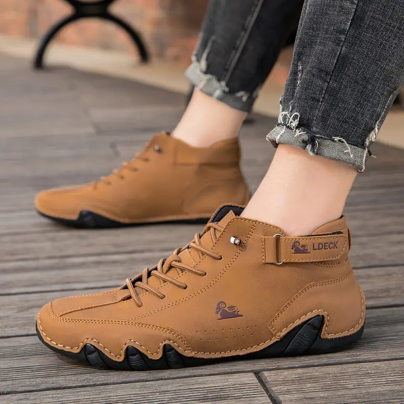 Men's Waterproof High-Top Sneakers with Elastic Slip-On Design - Durable Rubber Sole Boots for Street Style & All-Weather Wear