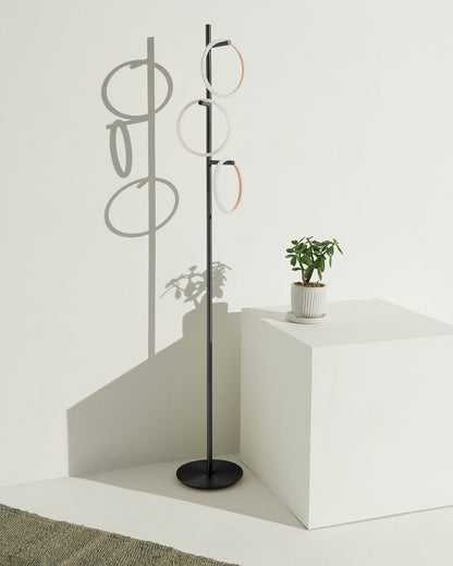 Triple-Ring LED Floor Lamp with Dimmer – 66" Tall Standing Light for Bedroom & Living Areas – Gold Metal Reading Lamp