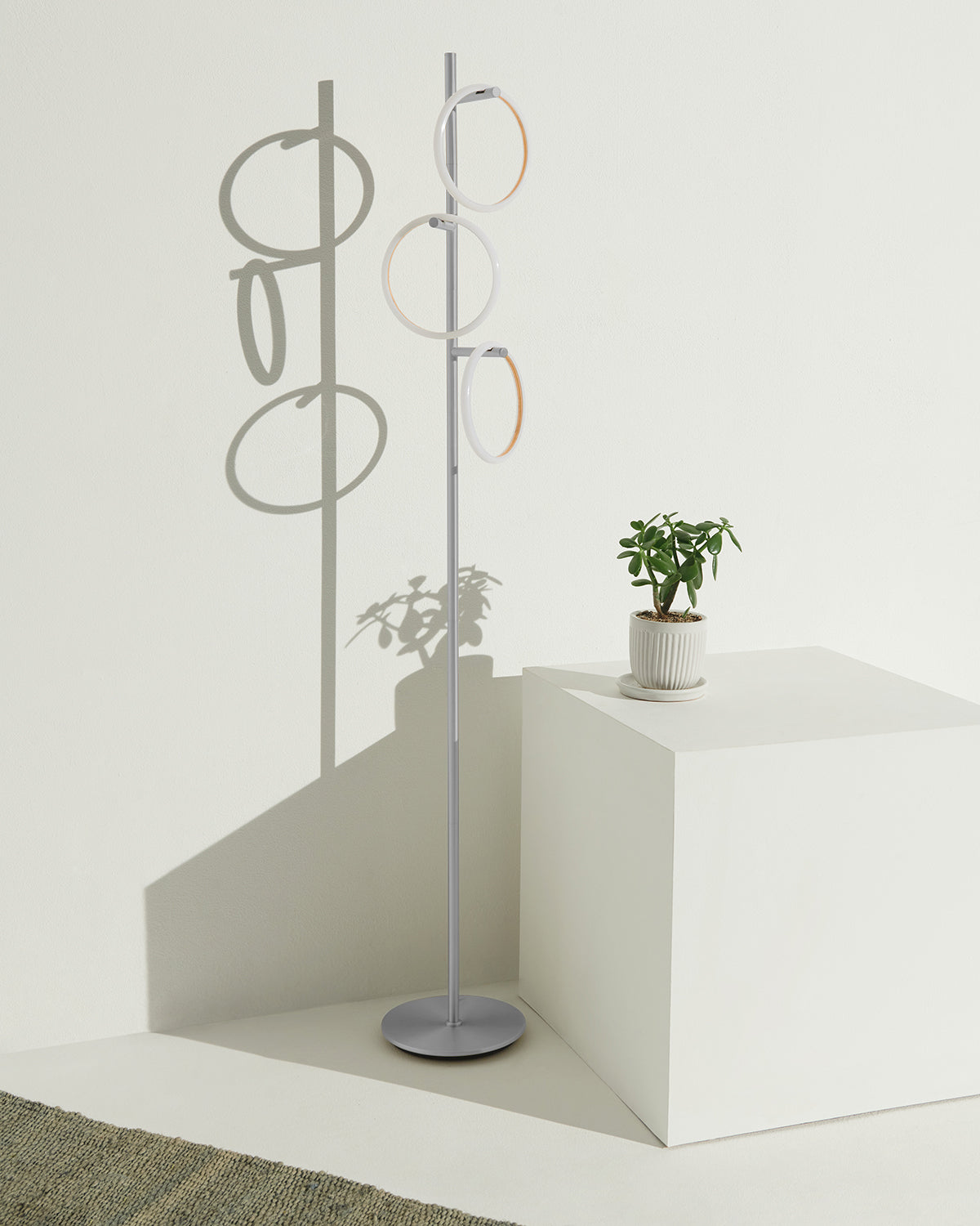 Triple-Ring LED Floor Lamp with Dimmer – 66" Tall Standing Light for Bedroom & Living Areas – Gold Metal Reading Lamp