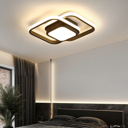 Dual-Loop LED Flush Mount Light Fixture Black Warm Glow for Entryways Contemporary Rooms Apartment Ceilings Low-Profile