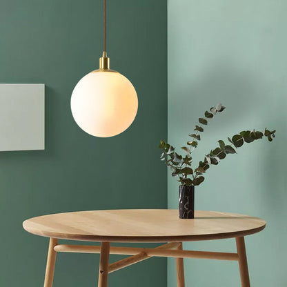 Adjustable Ceiling Pendant with Glass Shade for Entryway, Den, or Sleeping Space - Modern Suspended Fixture in White or Gold - 10 Inch Globe