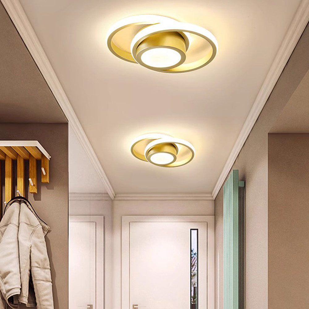 Dual-Loop LED Flush Mount Light Fixture Black Warm Glow for Entryways Contemporary Rooms Apartment Ceilings Low-Profile