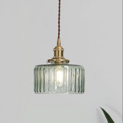 Glass Hanging Fixture with Copper Accent 6 Inches Clear Modern E26 Socket Hardwired Adjustable Drop for Kitchen Dining Room Entry Hallway
