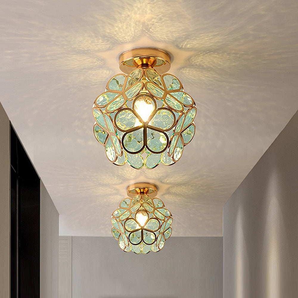 Flush Mount Flower Fixture in Gold with Acrylic Shade for Entryway Bedroom Small Spaces 8-Inch Modern LED Overhead Home Lighting