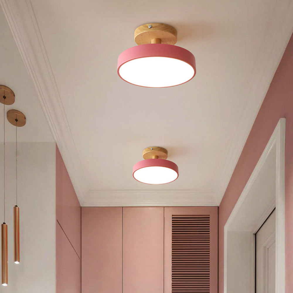 Flush Mount LED Light Fixture Wood Metal 12W for Bedroom Hallway Living Room Scandinavian Style Minimalist Low Profile Integrated Bulb Soft