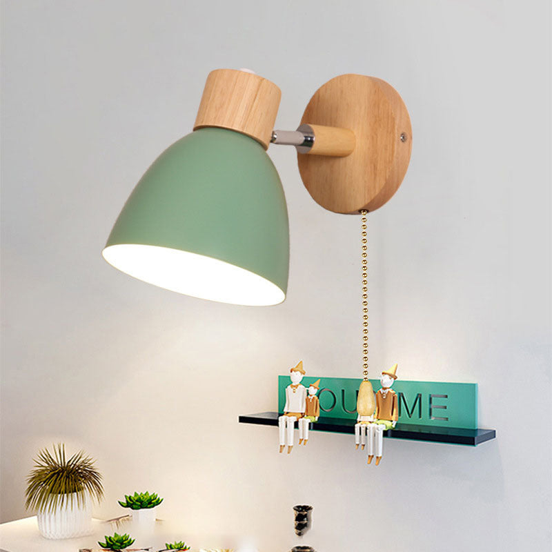 Hardwired Wall Sconce with Iron & Wood Accents – Compact Bedside Reading Fixture, E26 Socket, 40W Max – Modern Lighting for Bedroom, Study &