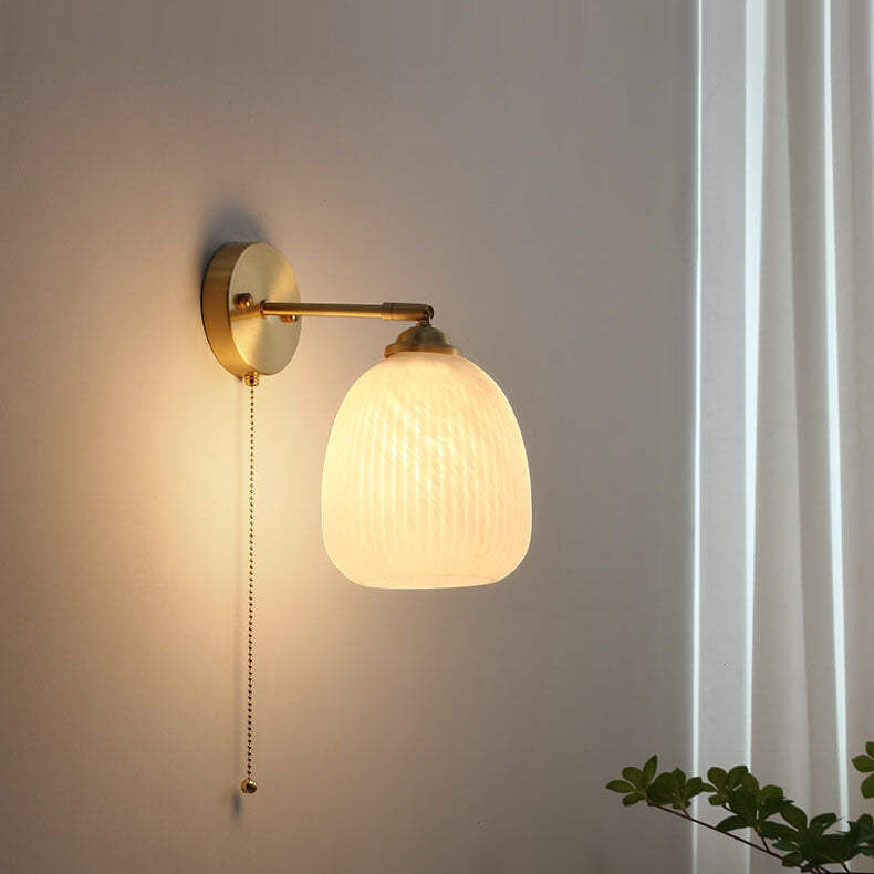Compact Sconce Light Fixture White Shade Brass Accent 6 inch Wide for Bedroom Hallway Reading Nook Ambient Lighting E26 Socket Modern Minima