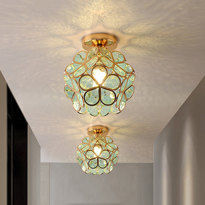 Acrylic Flush Mount Ceiling Light 8 in Gold Floral Fixture Bedroom Hallway Living Room Compact Small Space Decorative E26 Base Warm Glow