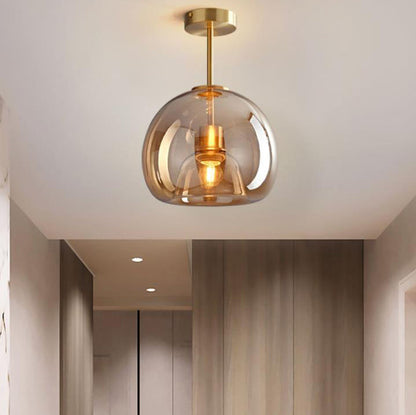 Ceiling Light Fixture Iron & Glass 10×11 inch Smoky Shade for Bedroom Hallway Living Room Modern Semi-Flush Design Hardwired E26 Base