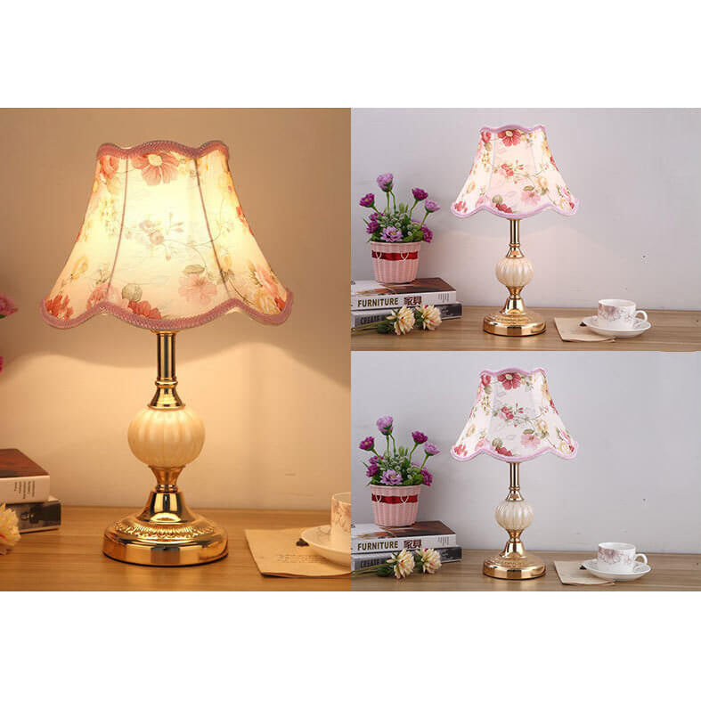 Desk Lamp with Fabric Shade & Metal Base 16.5 Inches High for Bedroom Nightstand Reading Study Room Office Workspace E26 Socket Gold White A