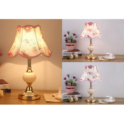 Desk Lamp with Fabric Shade & Metal Base 16.5 Inches High for Bedroom Nightstand Reading Study Room Office Workspace E26 Socket Gold White A
