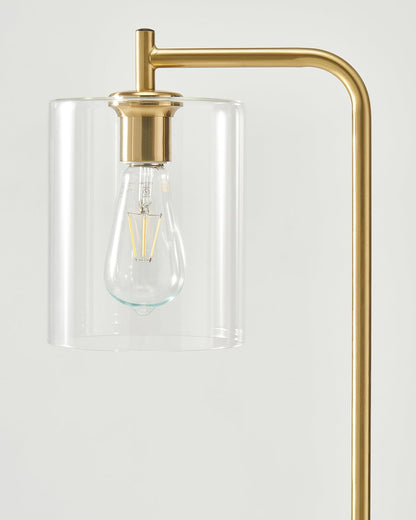 66-Inch Tall Standing Lamp with Glass Shade for Living Room Bedside Reading Warm LED Light Foot Switch Brass-Tone Metal Finish