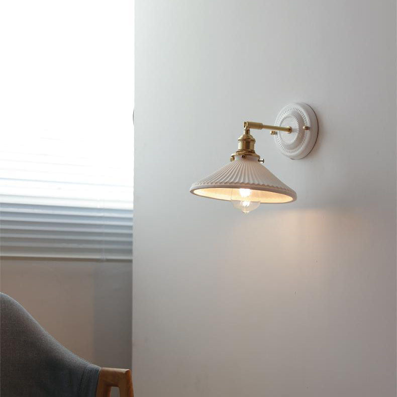 Hardwired Ceramic Sconce with Brass Accent, E26 Socket for Bedroom & Study, 9 in Modern Wall Light