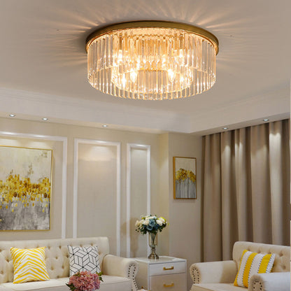 Flush Mount Crystal Chandelier 16 Inch Gold Round Overhead Light for Entryway Bedroom Dining Room 4-Bulb Semi-Flush Fixture Metallic Frame