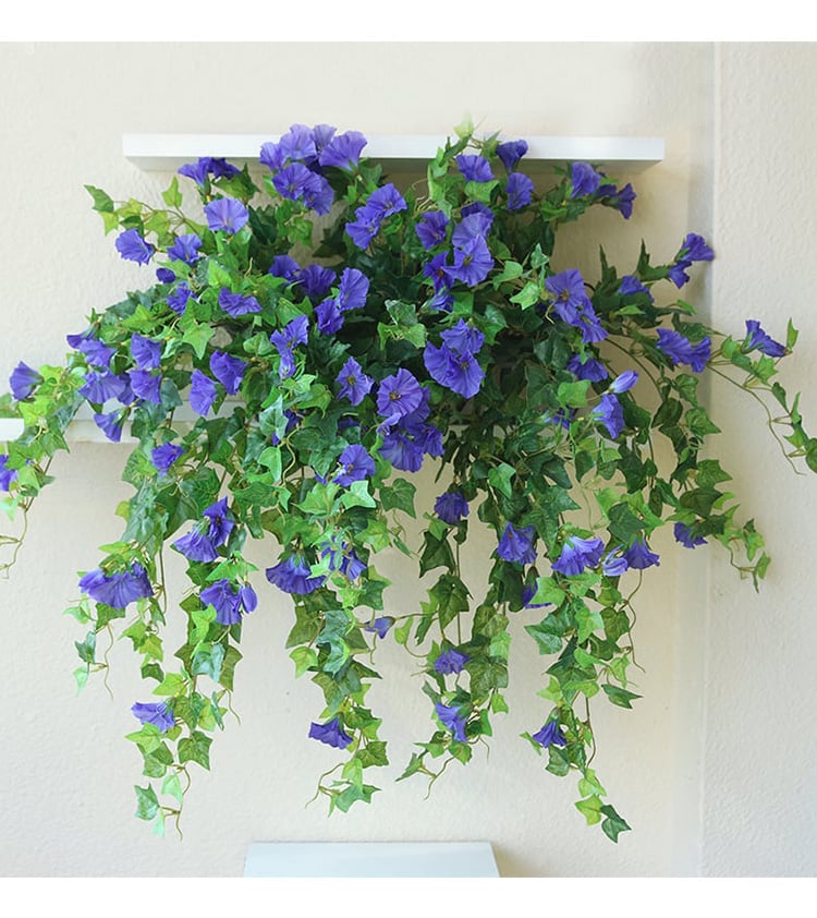 Faux Morning Glory Vine 35 in – 44 Blooms UV-Resistant Artificial Climbing Plant for Fence Porch Indoor Outdoor Décor