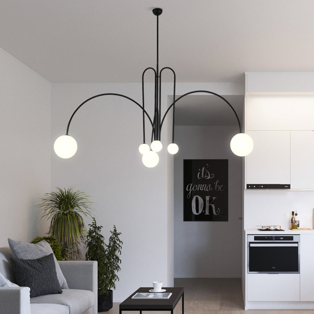 Multi-Pendant Glass Chandelier for Dining Room & Living Room – Adjustable Height Suspension Fixture with LED Bulbs
