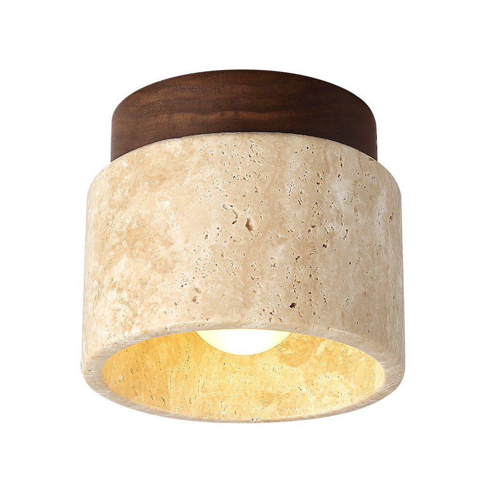 Flush Mount Stone & Wood Light Fixture 10 in Round Natural Beige for Low Ceilings Bedroom Entryway Cozy Overhead Lighting E26 Base