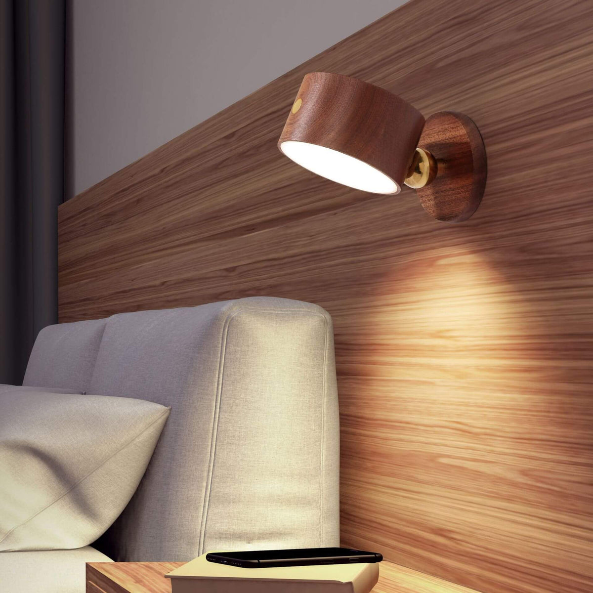 Rechargeable Wood Accent Sconce USB Powered 4W LED for Bedroom Nightstand Reading Corner Minimalist Lighting Wireless Cordless Modern