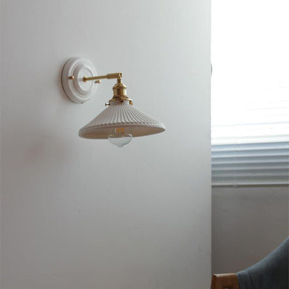 Ceramic & Brass Wall Sconce with Minimalist Contemporary Design for Bedroom, Living Room & Study | E26 Socket