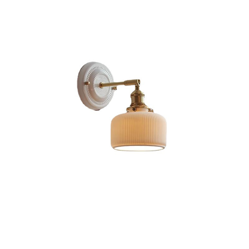 Hardwired Ceramic Sconce with Brass Accent, E26 Socket for Bedroom & Study, 9 in Modern Wall Light
