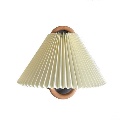 Fabric Half-Moon Wall Sconce with Natural Wood Backplate for Bedroom & Living Room
