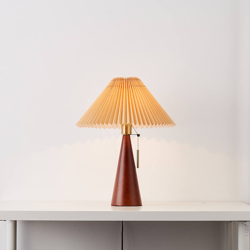 Wooden Bedside Lamp with Fabric Shade for Nightstand & Living Room Accent Lighting | 19 in Tall Asian-Inspired Design | Soft Glow E26 Base