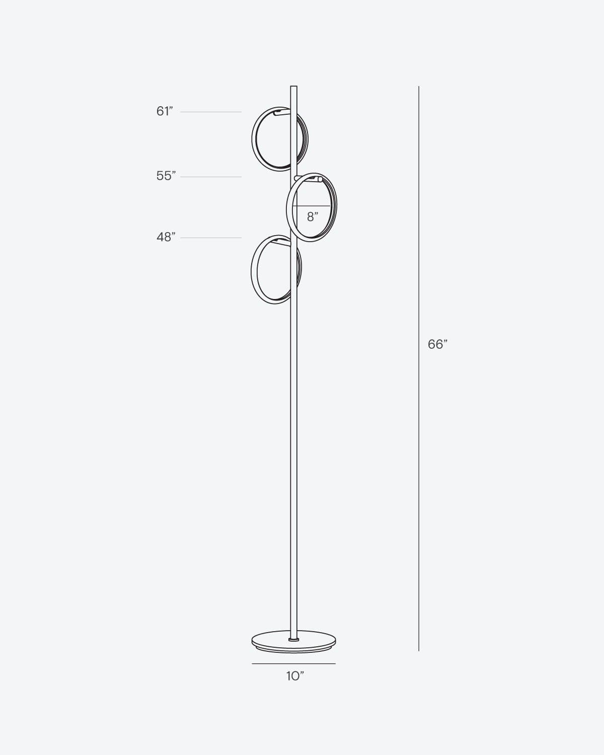 Triple-Ring LED Floor Lamp with Dimmer – 66" Tall Standing Light for Bedroom & Living Areas – Gold Metal Reading Lamp