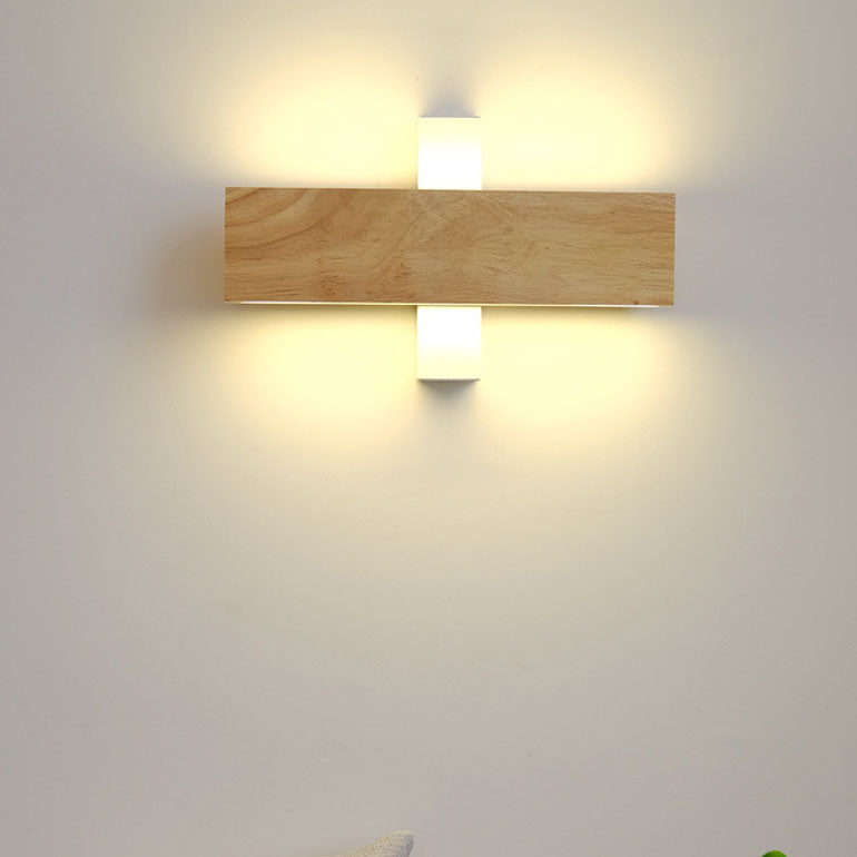 Hardwired LED Wall Sconce with Rotating Wood Frame and Acrylic Diffuser for Hallway, Bedroom, Living Room
