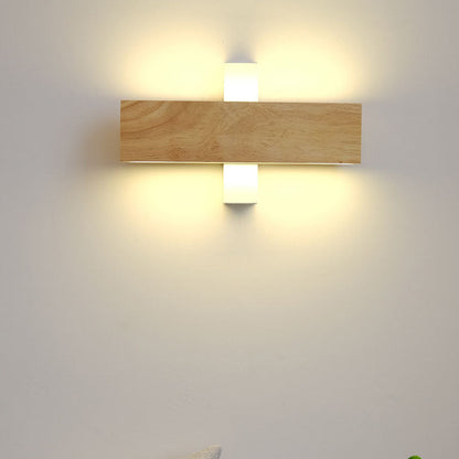 Hardwired LED Wall Sconce with Rotating Wood Frame and Acrylic Diffuser for Hallway, Bedroom, Living Room