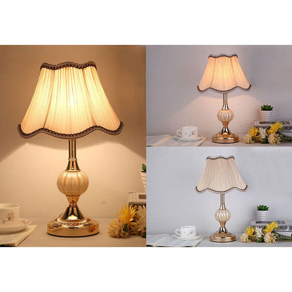Desk Lamp with Fabric Shade & Metal Base 16.5 Inches High for Bedroom Nightstand Reading Study Room Office Workspace E26 Socket Gold White A