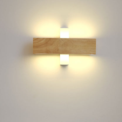 Hardwired LED Wall Sconce with Rotating Wood Frame and Acrylic Diffuser for Hallway, Bedroom, Living Room