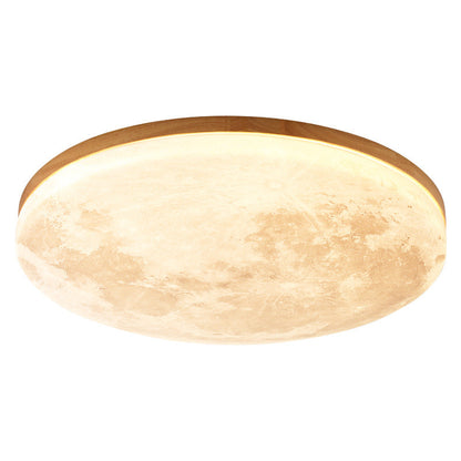 Round Wood Ceiling Light 15 in LED Flush Mount Fixture 24W 2400lm for Bedroom Living Room Hallway Modern Lighting
