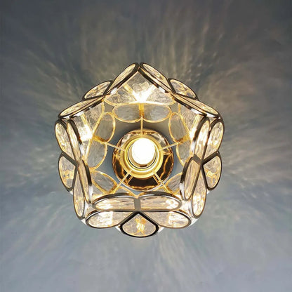 Acrylic Flush Mount Ceiling Light 8 in Gold Floral Fixture Bedroom Hallway Living Room Compact Small Space Decorative E26 Base Warm Glow