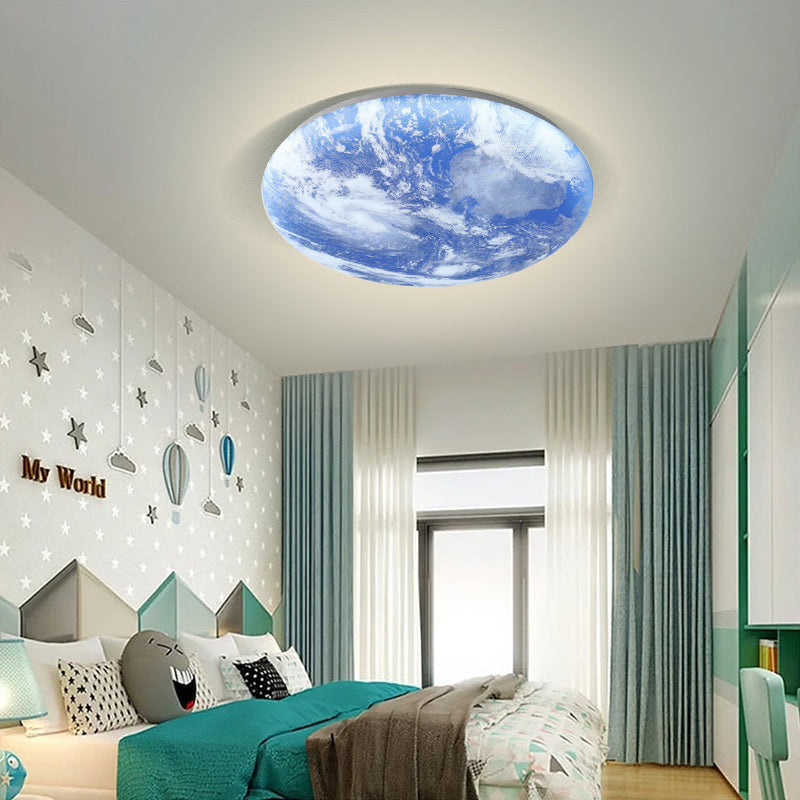 Round Flush Mount LED Ceiling Light with Lunar Surface Design Wood & Acrylic 19 in Diameter for Bedrooms Living Rooms Hallways Modern Ambien