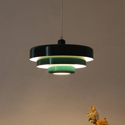Hanging Ceiling Fixture 1-Socket Metal Shade Round Tiered Design Hardwired for Dining Room Kitchen Island Bar