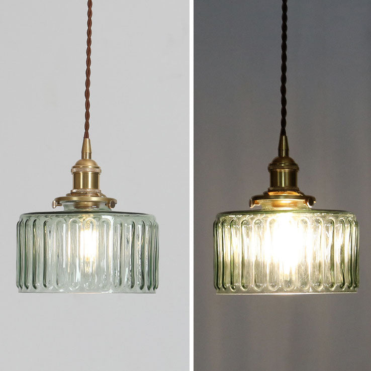 Glass Hanging Fixture with Copper Accent 6 Inches Clear Modern E26 Socket Hardwired Adjustable Drop for Kitchen Dining Room Entry Hallway
