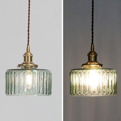 Glass Hanging Fixture with Copper Accent 6 Inches Clear Modern E26 Socket Hardwired Adjustable Drop for Kitchen Dining Room Entry Hallway