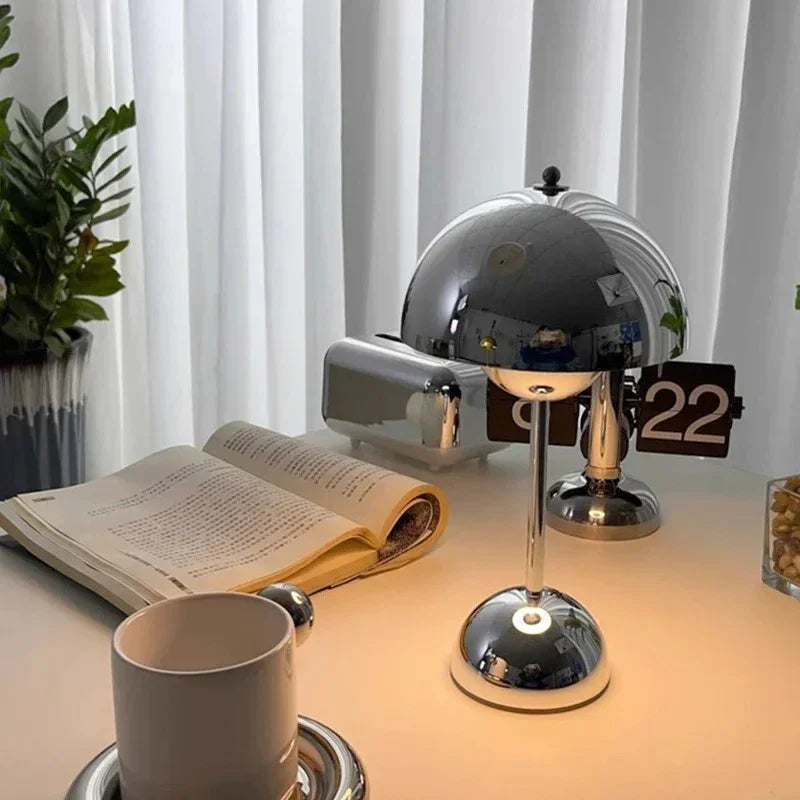 Cordless Rechargeable LED Accent Lamp with Touch Dimmer Chrome Finish 12 in Tall for Nightstand Dining Table Patio Living Room Bedroom Porta