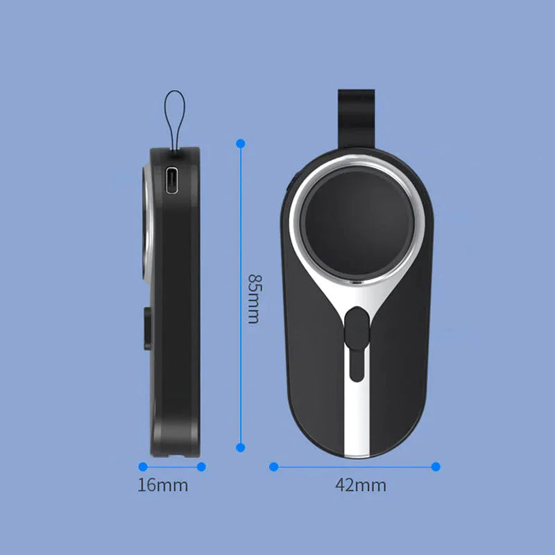Clip-On Portable Power Bank with Wireless Charging Pad for Smartphones and Smartwatches, Lightweight Keychain Battery Pack with Carabiner At
